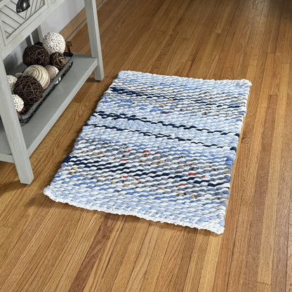 Rug | Skid Proof | Multi Blue with Navy Stripes