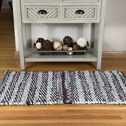 Rug | Skid Proof | Burgundy and Grays Stripes