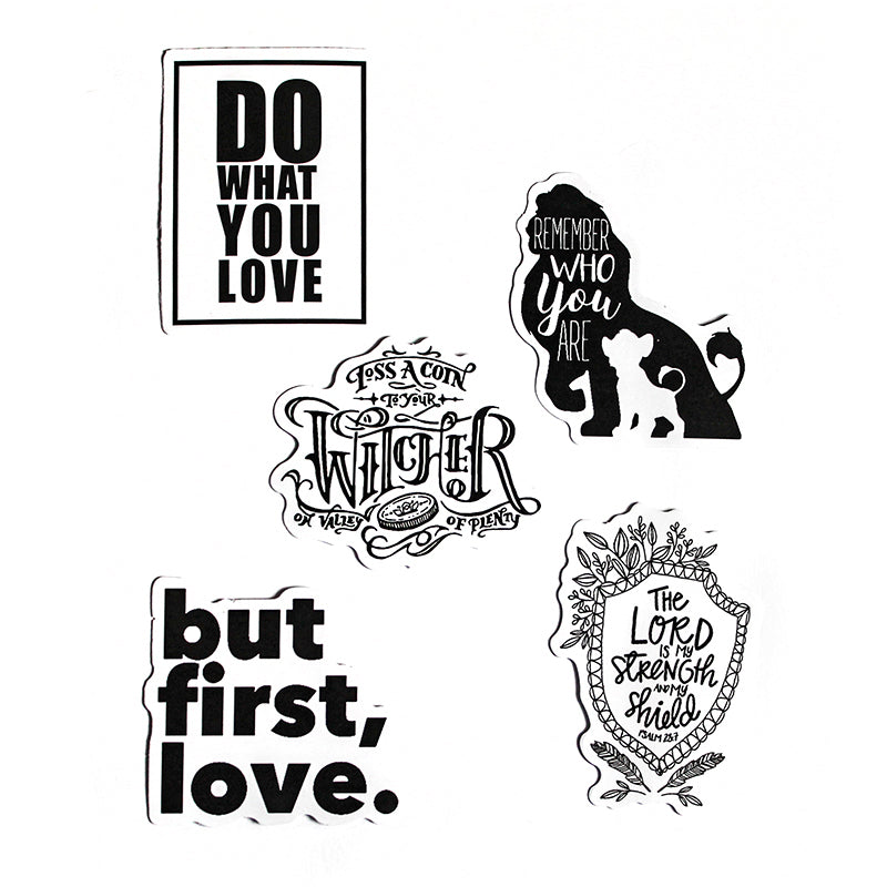 Sayings - Black & White Stickers – Pack of 5