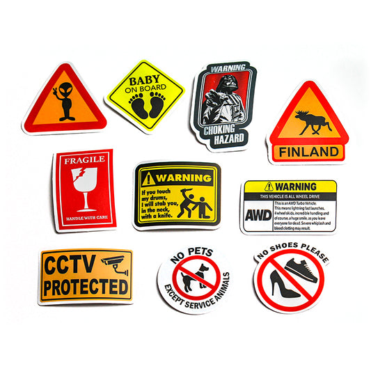 Warning Sign Stickers – Pack of 10